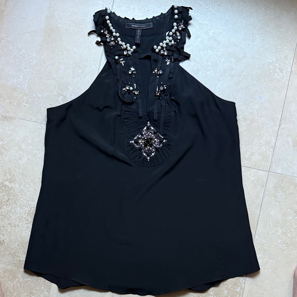 BCBG Max Azria Elegant Black Embellished Women's Top Medium